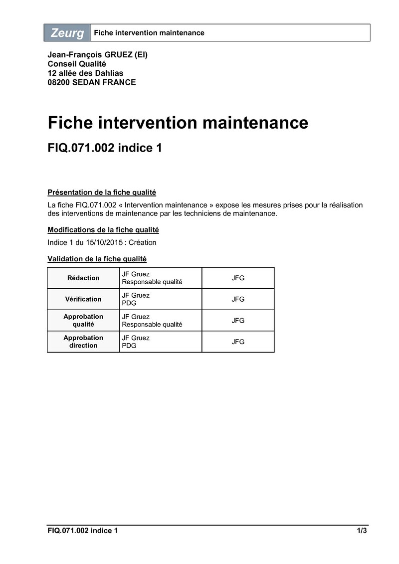 Fiche intervention maintenance 01