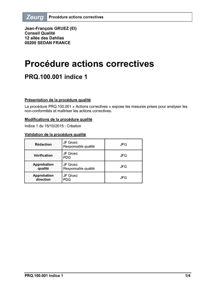 Procédure actions correctives 01