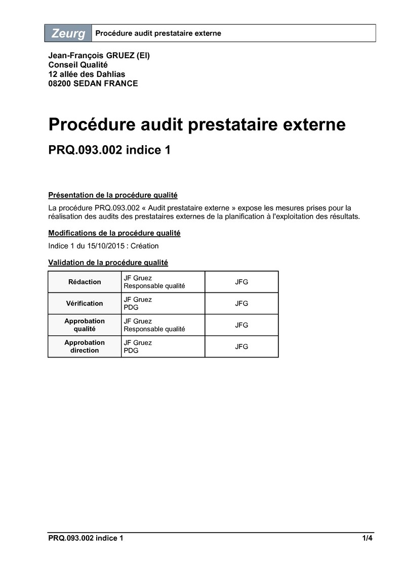 Procédure audit prestataire externe 01