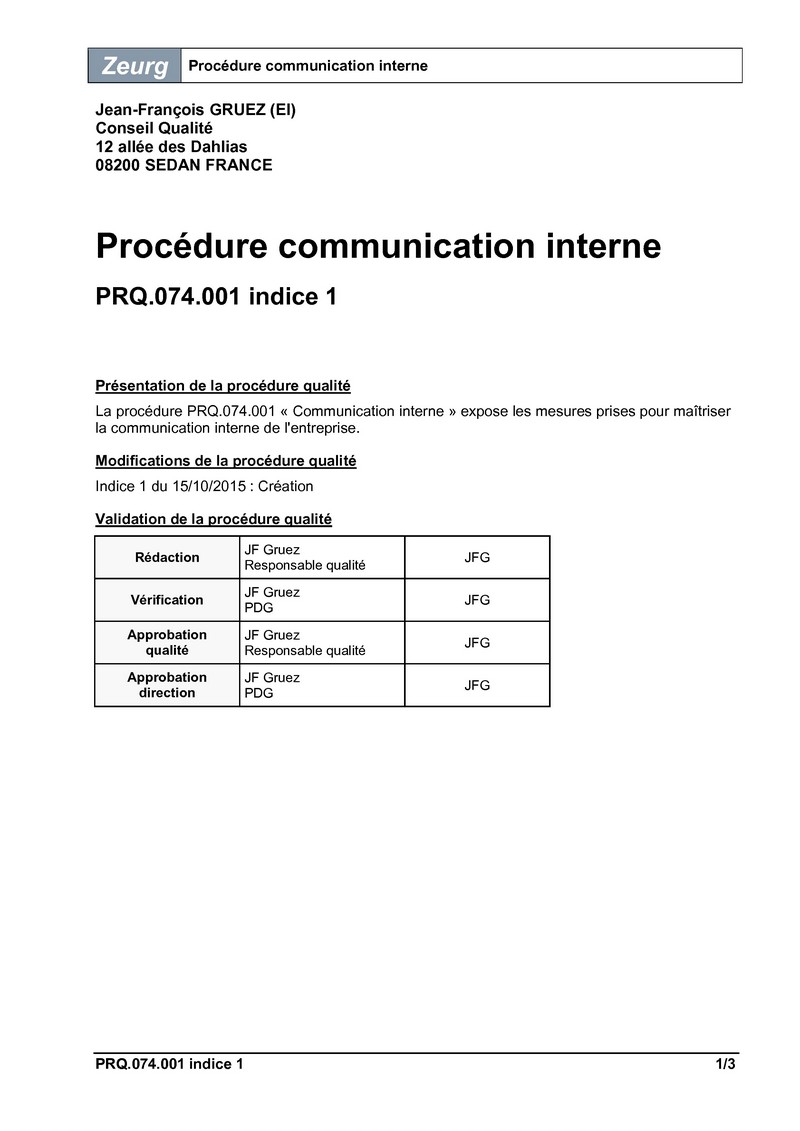 Procédure communication interne 01