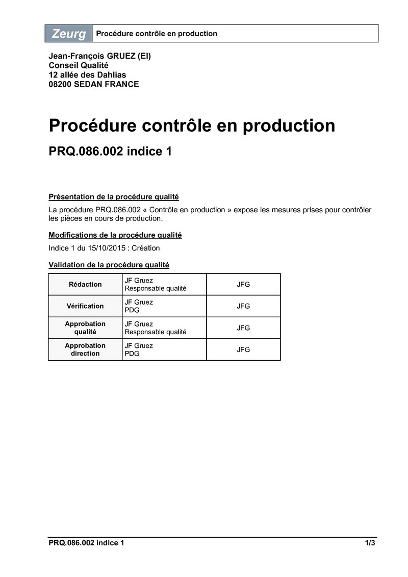 Procédure contrôle en production 01
