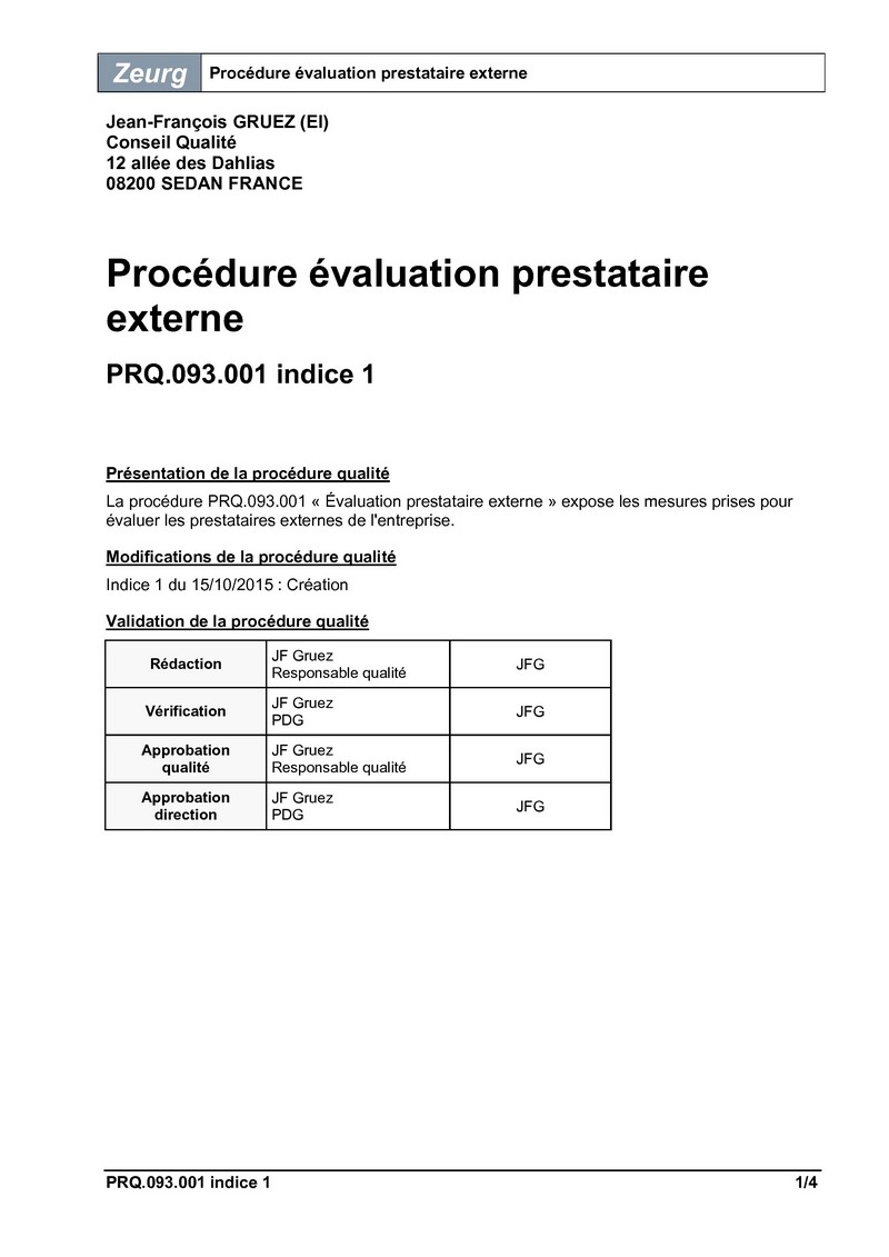 Procédure évaluation prestataire externe 01